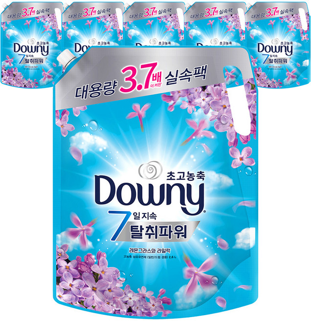 다우니 탈취파워 고농축 섬유유연제 레몬그라스와 라일락 리필, 2.6L, 6개