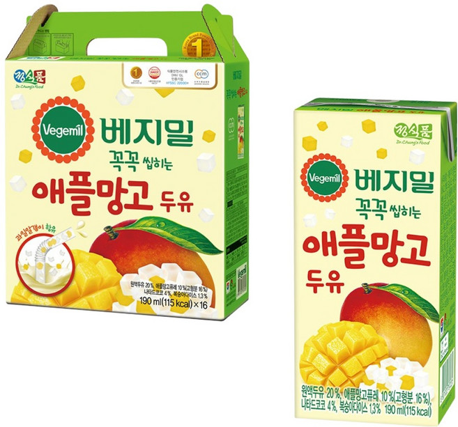 베지밀 꼭꼭 씹히는 애플망고 두유, 190ml, 16개