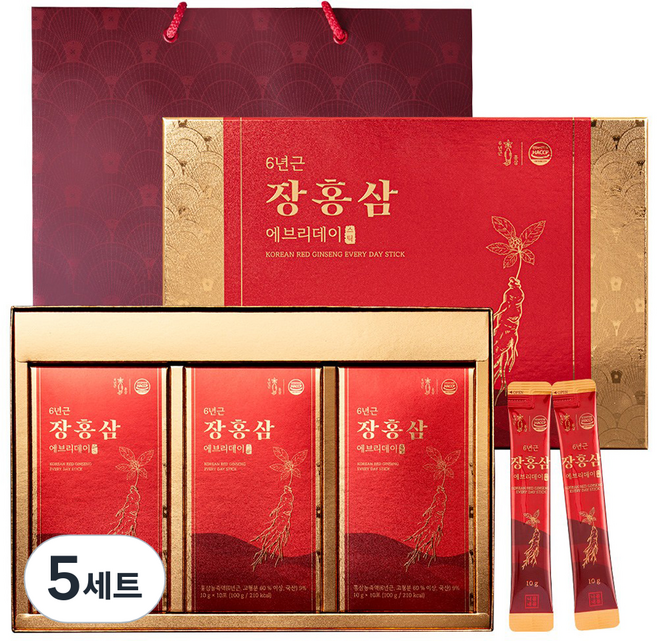 6년근 장홍삼 에브리데이 스틱 30포 선물세트+쇼핑백, 300g, 5세트