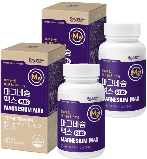 대상웰라이프 마그네슘 맥스 108g, 90정, 2개 - 쿠팡