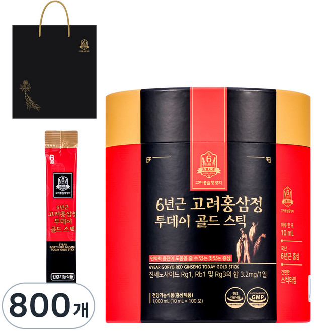 고려홍삼중앙회 6년근 고려홍삼정 투데이 골드 스틱+ 쇼핑백, 10ml, 800개