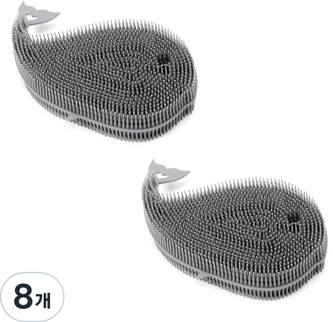 플라이토 국내 제조 국산 실리콘 고래 수세미 그레이, 2개입, 4개