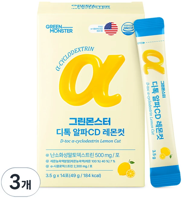 그린몬스터 디톡 알파CD 레몬컷 14p, 49g, 3개 - 쿠팡
