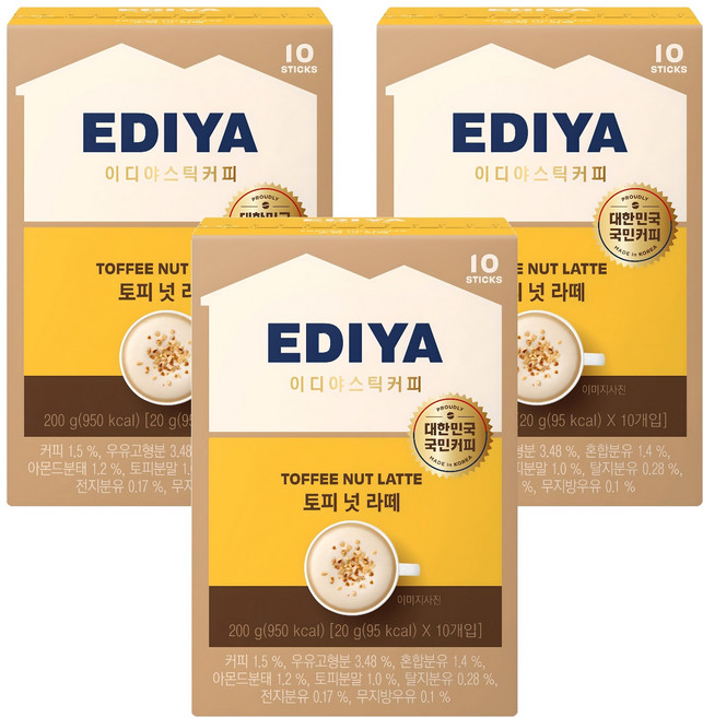 EDIYA COFFEE 太妃糖拿鐵, 20g, 10條, 3盒