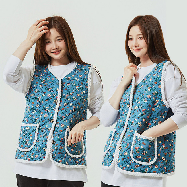 lucky bear 男女通用 泡菜季 花卉圖案 鄉村度假 絎縫 羊毛 毛絨背心 2件組