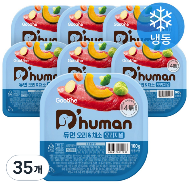 듀먼 전연령용 강아지 오리지널 냉동 화식사료, 오리+채소, 100g, 35개