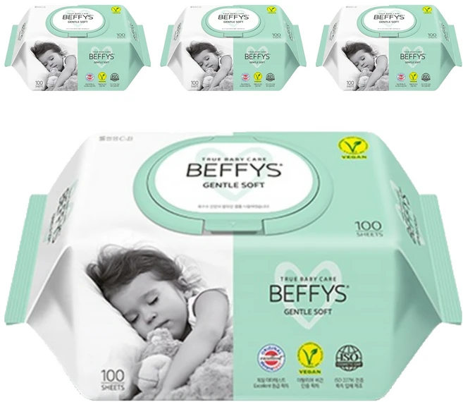 베피스 아동용 젠틀 소프트 물티슈 캡형, 60g, 100매, 4개 - 쿠팡