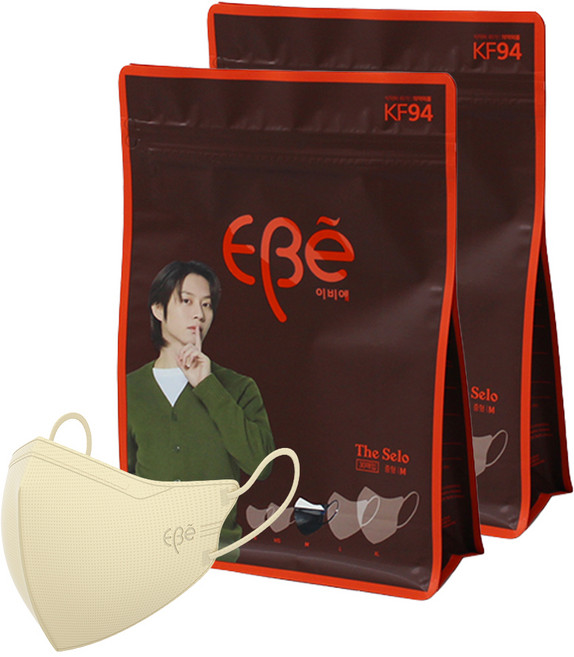 이비에 더세로 새부리형 컬러 마스크 중형 KF94 + 파우치, 아이보리, 2개, 30개입