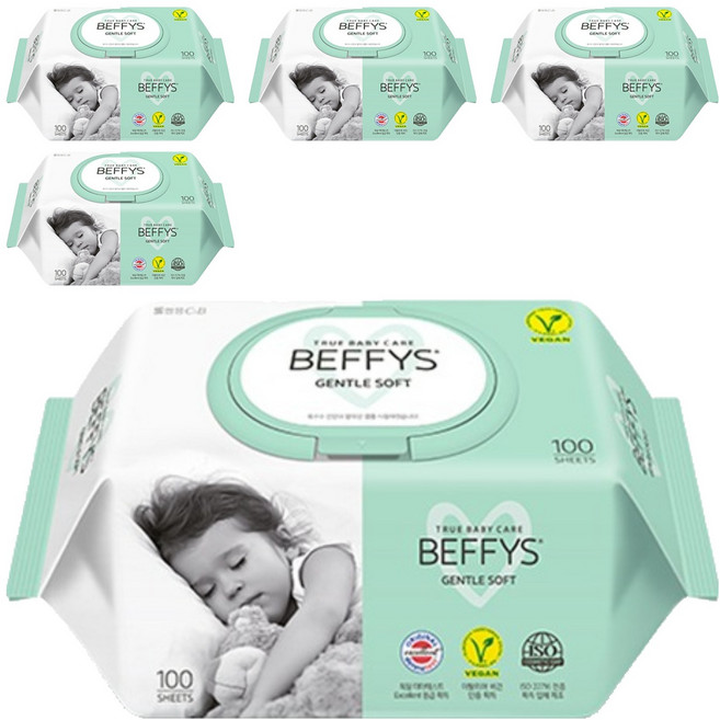 베피스 아동용 젠틀 소프트 물티슈 캡형, 60g, 100매, 5개