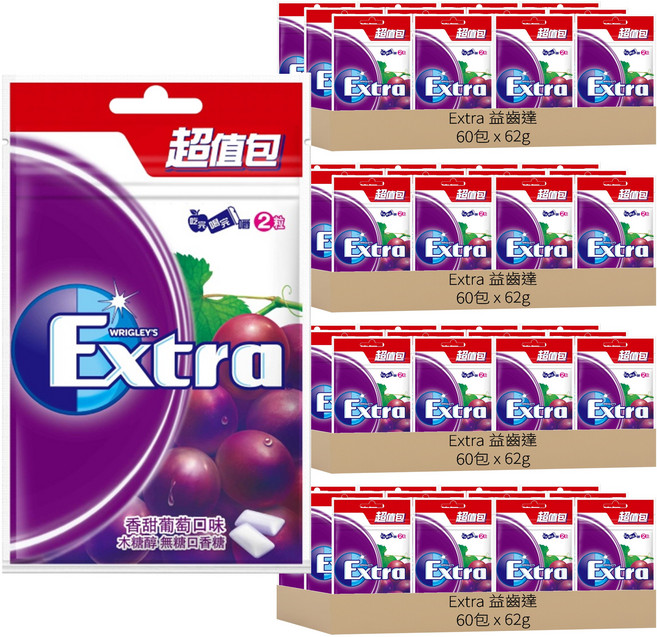 Extra 益齒達 木醣醇 無糖口香糖 香甜葡萄口味, 62g, 240包
