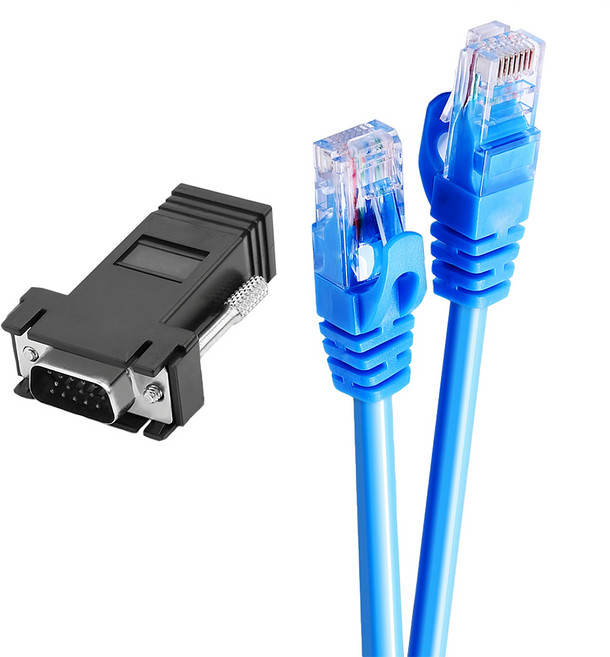 Bravo-U Cat6 超高速網路線 VGA轉RJ45訊號延長器套組, 20m, 藍色, 1組