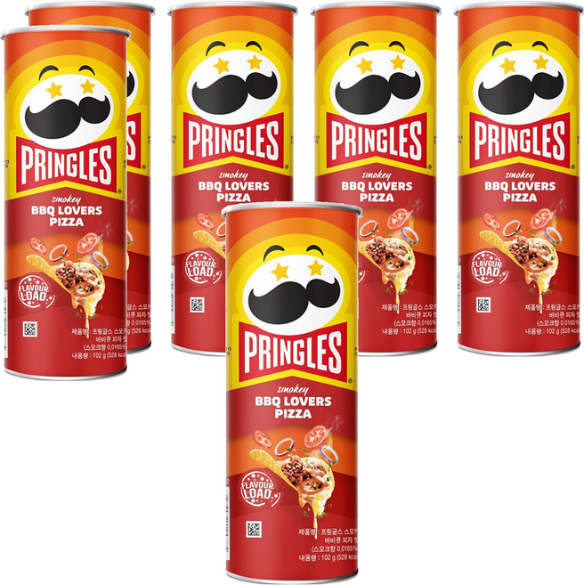 프링글스 감자스낵 스모키 바비큐 피자맛, 102g, 6개
