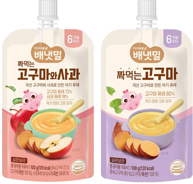 아이배냇 배냇밀 짜먹는 이유식 고구마맛 100g + 고구마와사과 100g, 1세트