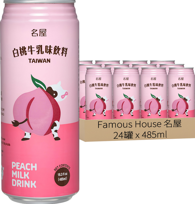 Famous House 名屋 白桃牛乳味飲料 485ml 台灣製造, 24罐