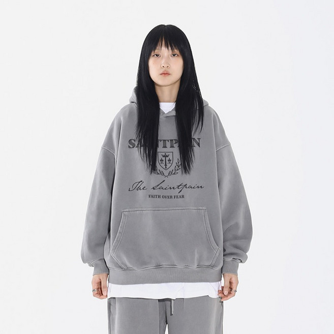 saintpain 男女通用 Heritage 顏料染內刷毛寬鬆連帽T恤