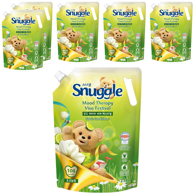 스너글 초고농축 섬유유연제 무드테라피 비바 페스티벌 리필, 2.6L, 6개