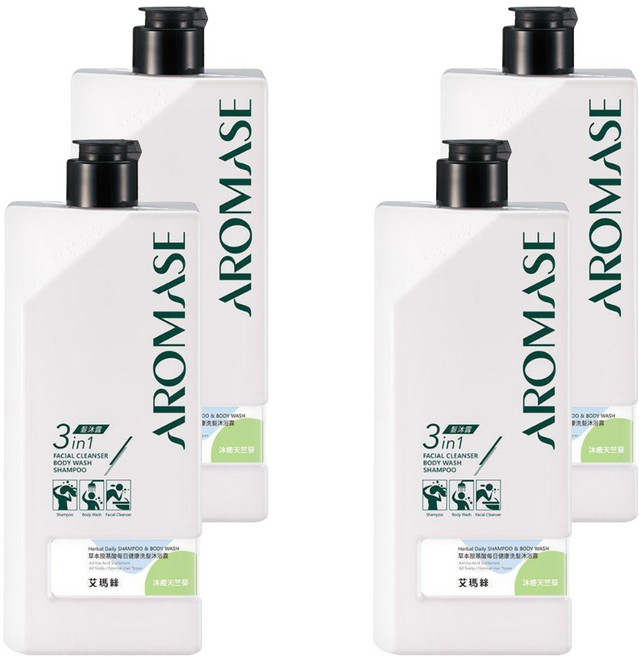 AROMASE 艾瑪絲 草本胺基酸每日健康洗髮沐浴露 沐癒天竺葵, 4個, 520ml