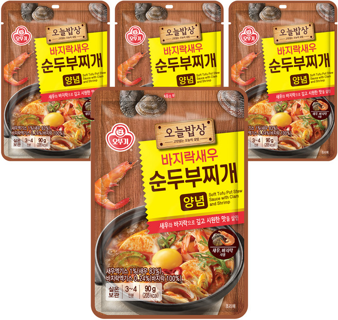 오뚜기 오늘밥상 바지락새우 순두부찌개 양념, 90g, 4개
