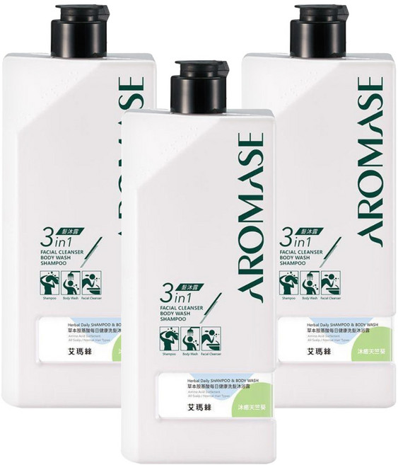 AROMASE 艾瑪絲 草本胺基酸每日健康洗髮沐浴露 沐癒天竺葵, 3個, 520ml