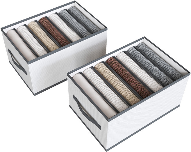 하비티 접이식 칸막이 의류 정리함 36x25x20cm, 그레이, 2개