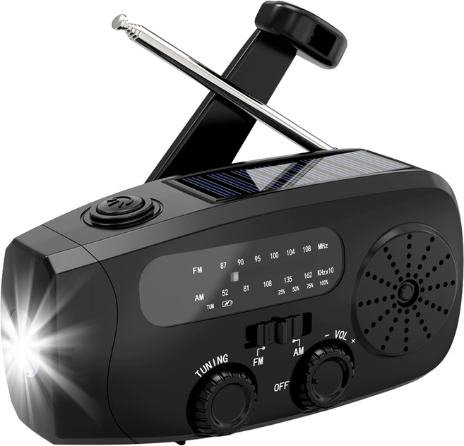 YORI CAR 優里 防災手搖發電收音機, 黑色, 086