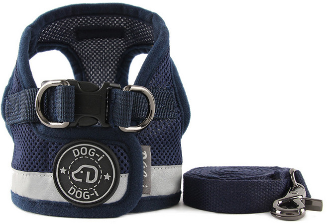 도그아이 강아지 리플렉션 하네스 + 리드줄, 네이비, 1세트