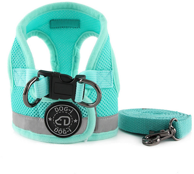도그아이 강아지 리플렉션 하네스 + 리드줄, 민트, 1세트