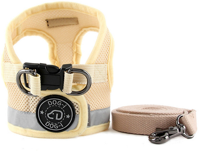 도그아이 강아지 리플렉션 하네스 + 리드줄, 아이보리, 1세트
