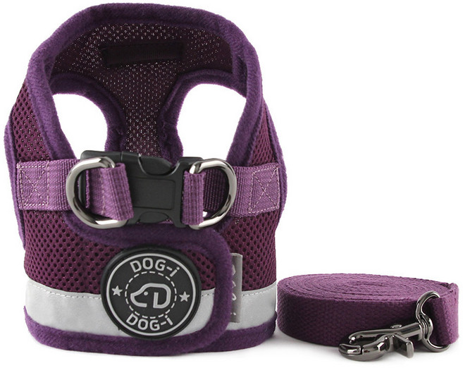 도그아이 강아지 리플렉션 하네스 + 리드줄, 퍼플, 1세트