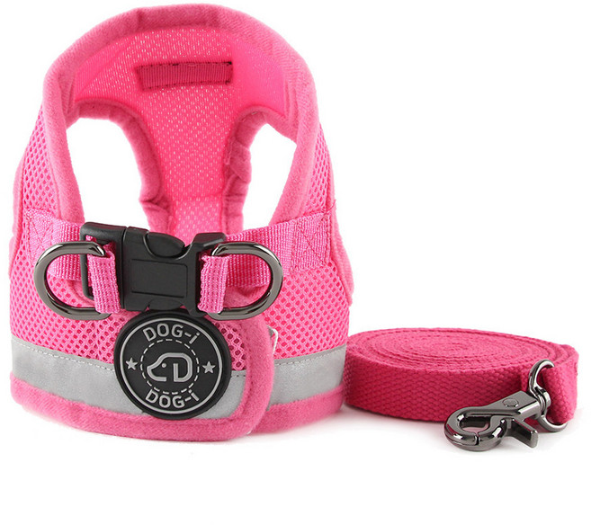 도그아이 강아지 리플렉션 하네스 + 리드줄, 핑크, 1세트