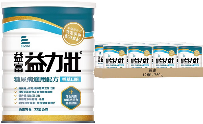 益富 益力壯 糖尿病適用配方 香草, 12罐, 750g