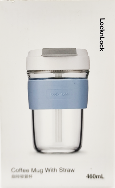 LocknLock 樂扣樂扣 咖啡吸管杯, 藍色 + 透明色 + 白色, 460ml, 1個