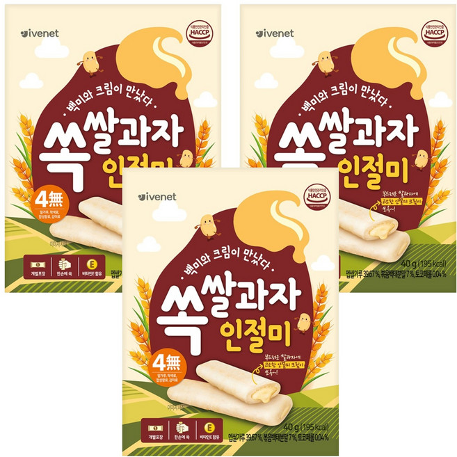 아이배냇 유아용 쏙쌀과자, 인절미, 40g, 3개