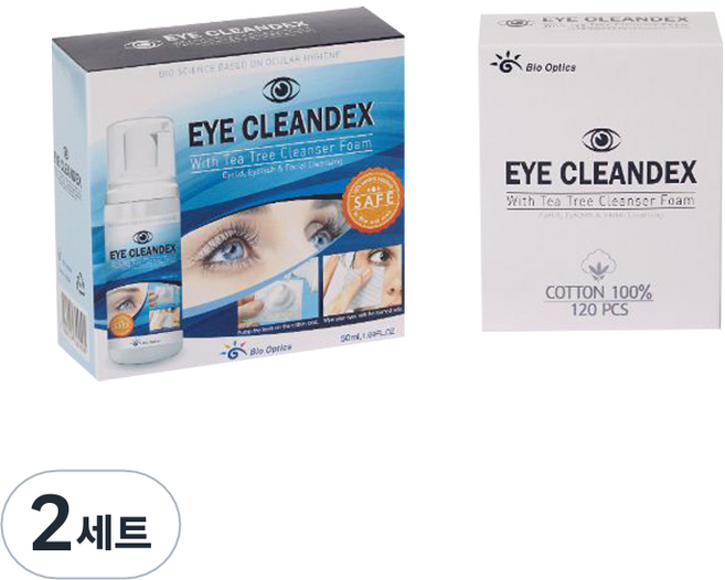 바이오옵틱스 아이클린덱스 눈꺼풀 세정제 단백질제거제 + 솜 120p, 2세트