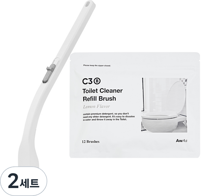어웨이크어슬립 변기클리너 레몬향 핸들 + 리필 12p + 전용 핸드걸이, 2세트