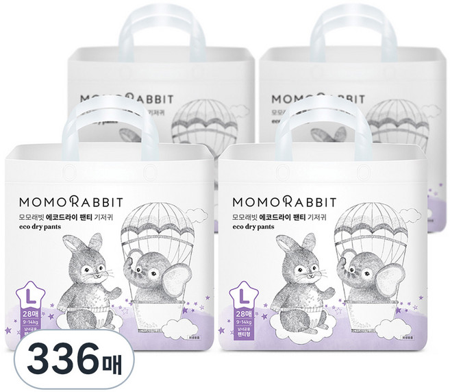 모모래빗 에코드라이 팬티형 기저귀 남여공용, 대형(L), 336매