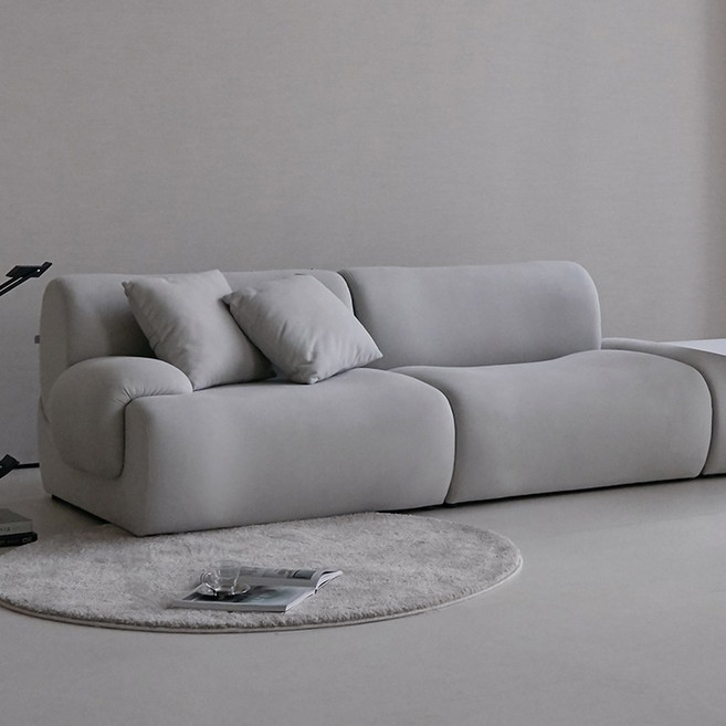 도모 웨이비 패브릭 4인용 소파 우형 + 쿠션 2p + 고이스 + 스툴 세트 방문설치, 라이트그레이