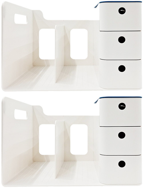 FAmILyLIFE 生活 附抽屜桌面文具書本收納置物架 A-170-B 21 x 29 x 19cm 950g, 藍白色, 2個