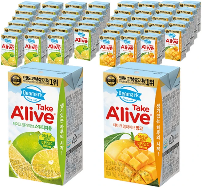 덴마크 테이크 얼라이브 망고 24p + 스위티자몽 24p, 120ml, 48개 - 쿠팡