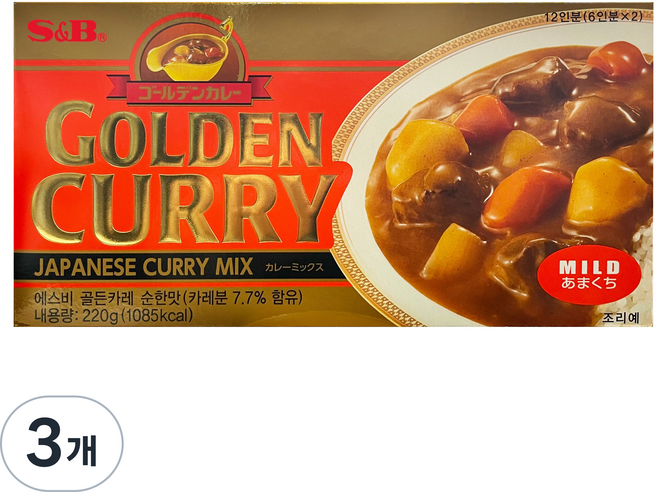 에스앤비 골든카레 순한맛, 220g, 3개