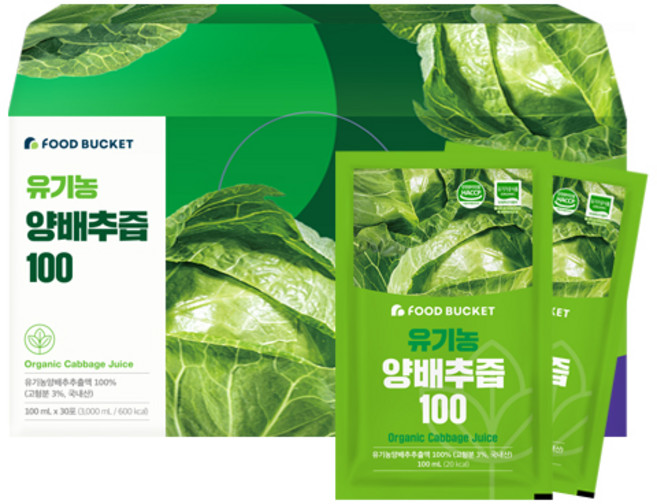 푸드버킷 국내산 유기농 양배추즙 100, 3L, 1개