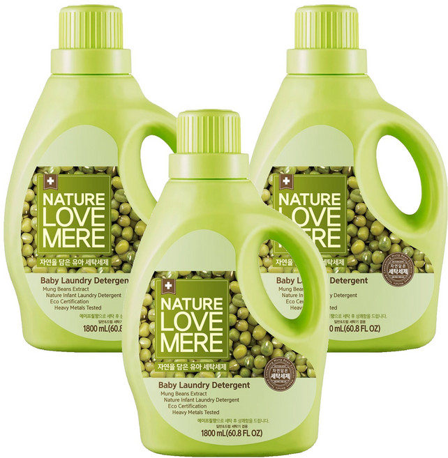 네이쳐러브메레 녹두 유아 세제, 1.8L, 3개