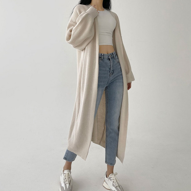플랜데이 여성용 여리 루즈핏 벌룬 하찌 니트 롱 숄 가디건