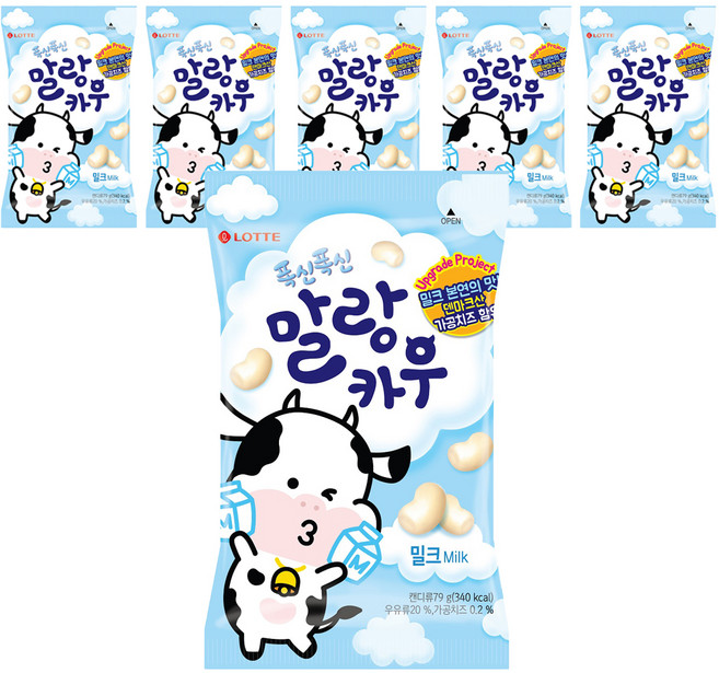 롯데웰푸드 말랑카우 밀크 츄잉캔디, 79g, 6개