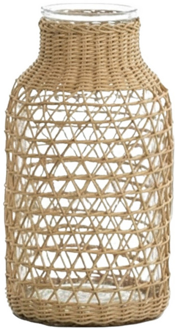 沐慕家居 編織玻璃花瓶, 三角款 棕色