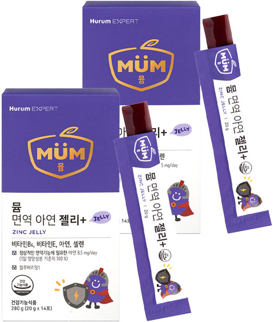 Hurum MUM 孩童鋅果凍隨身包 藍莓味 14條入, 280g, 2盒
