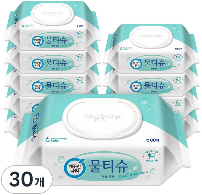 깨끗한나라 편백민트 물티슈 캡형, 80매, 30개