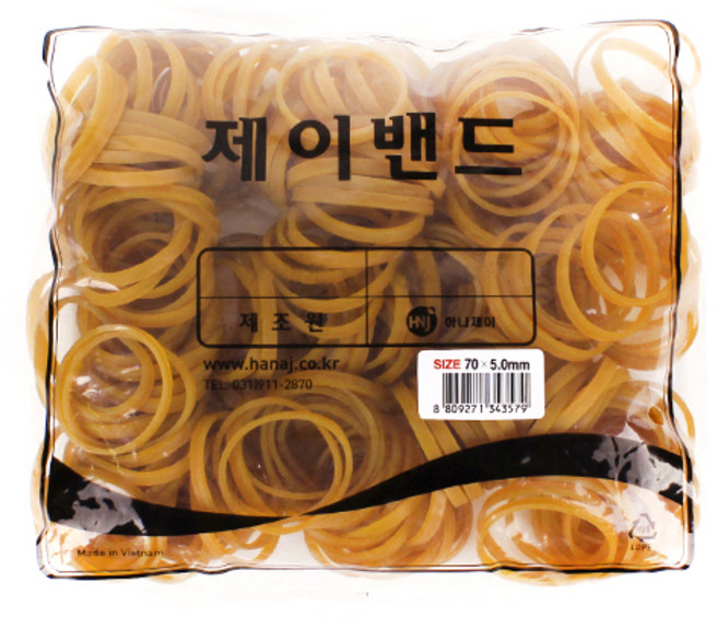 하나제이 10000 고무 제이밴드 70 x 5 mm, 노란색, 1개