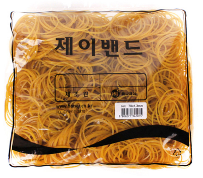 하나제이 10000 고무 제이밴드 70 x 1.3 mm, 노란색, 1개