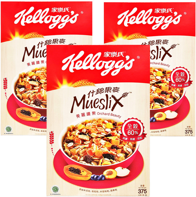 Kellogg's 家樂氏 Mueslix 什錦果麥 美麗纖果, 375g, 3盒